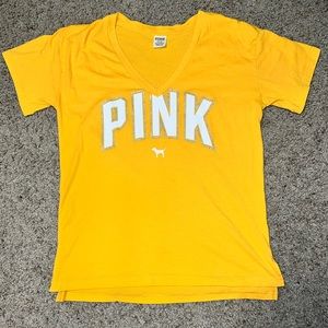 PINK yellow short sleeve V neck